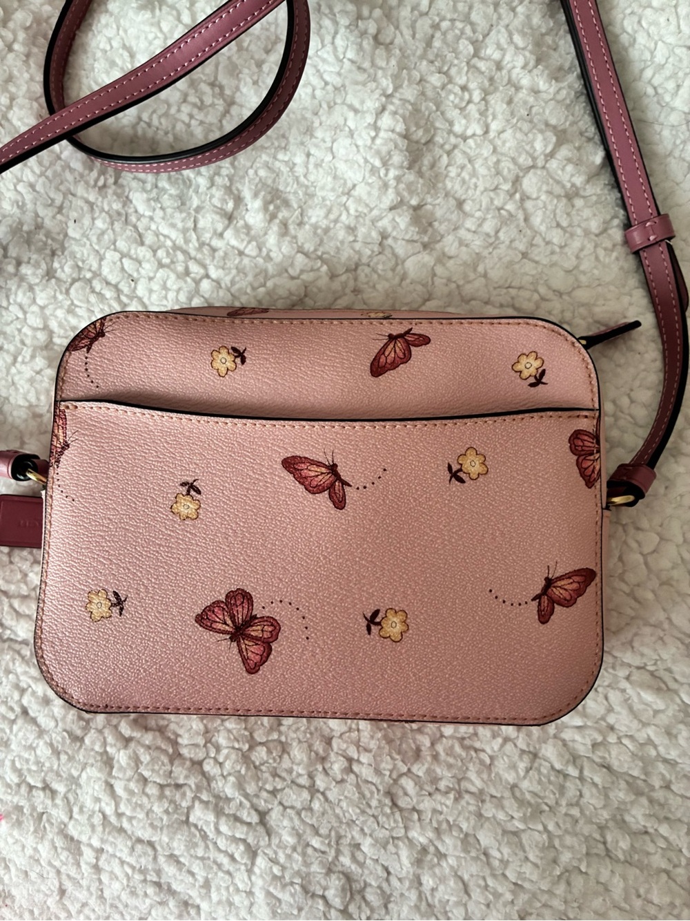 Coach Pink Butterfly-Print Crossbody Bag with Gold Hardware - Picture 7 of 12